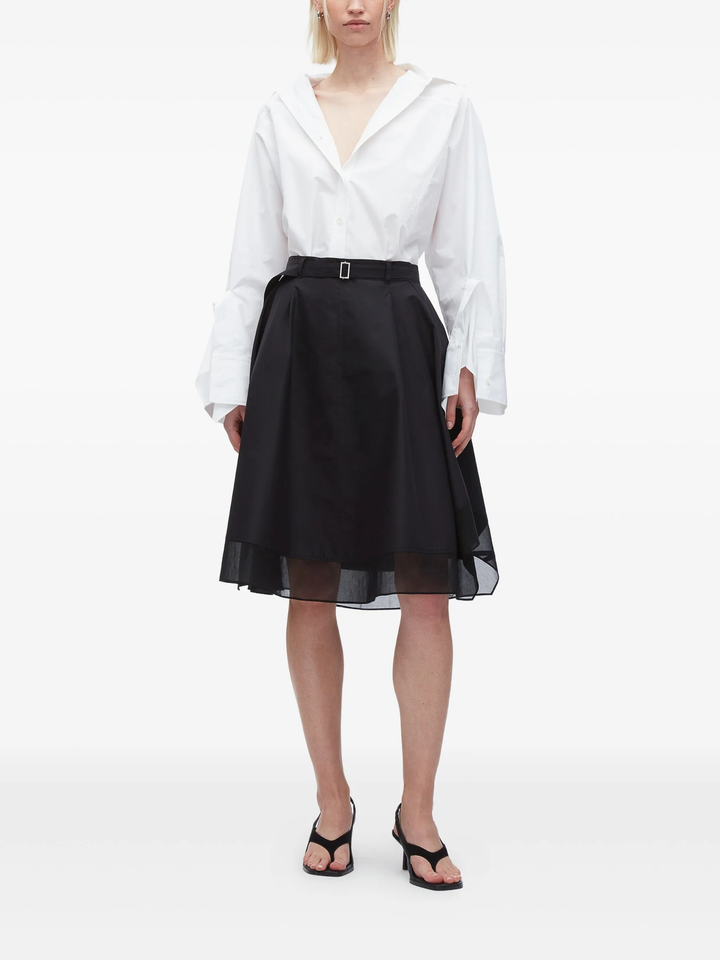 Belted Flounce Midi Skirt