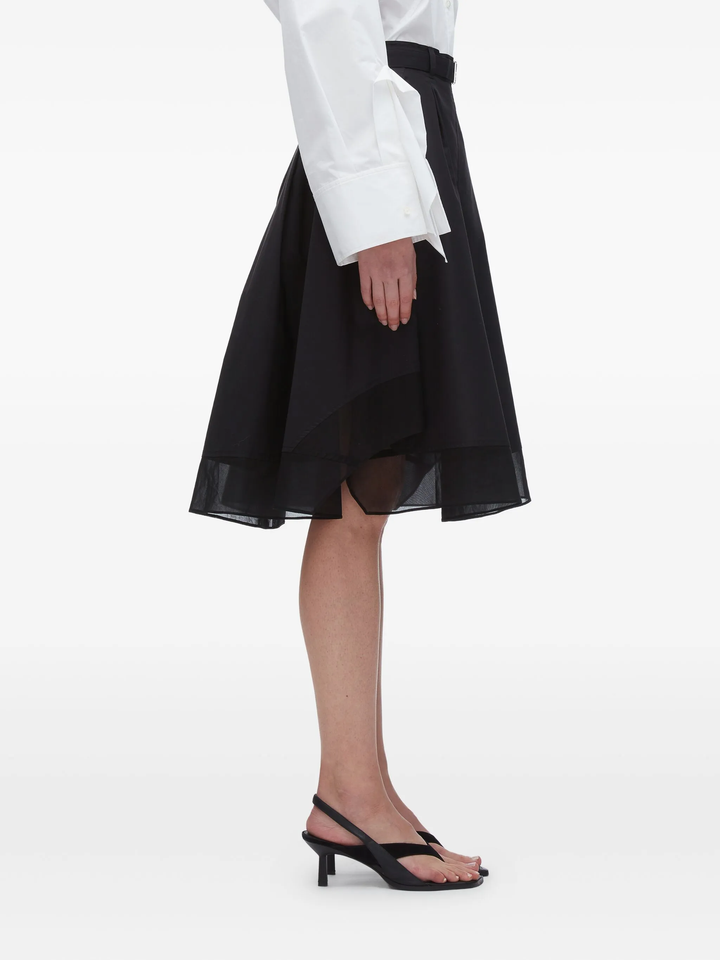 Belted Flounce Midi Skirt