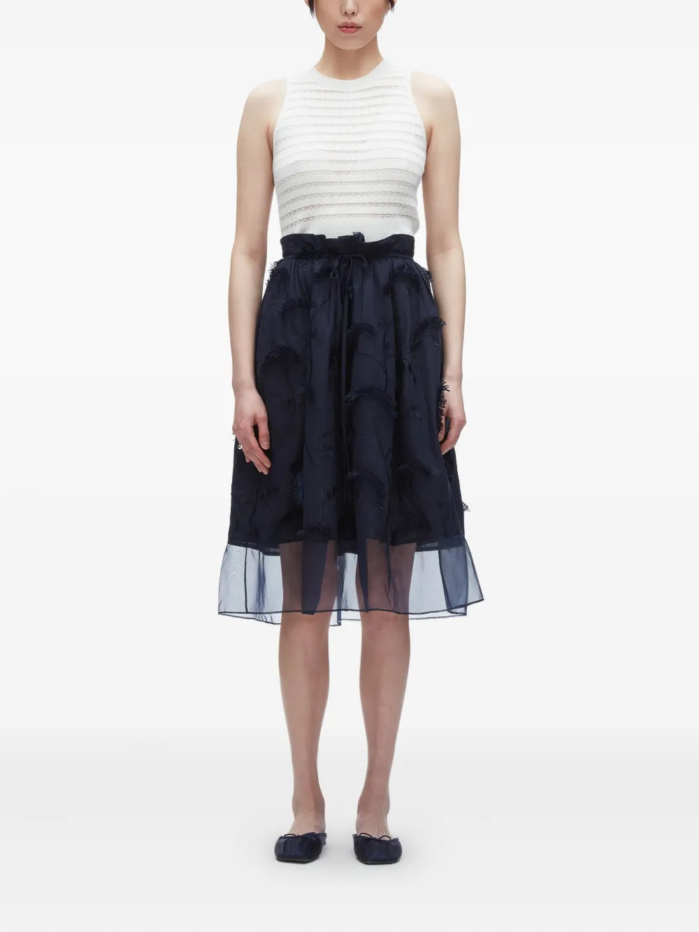Tie-Waist Midi Skirt With Organza