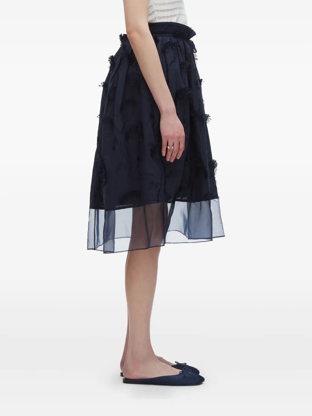 Tie-Waist Midi Skirt With Organza