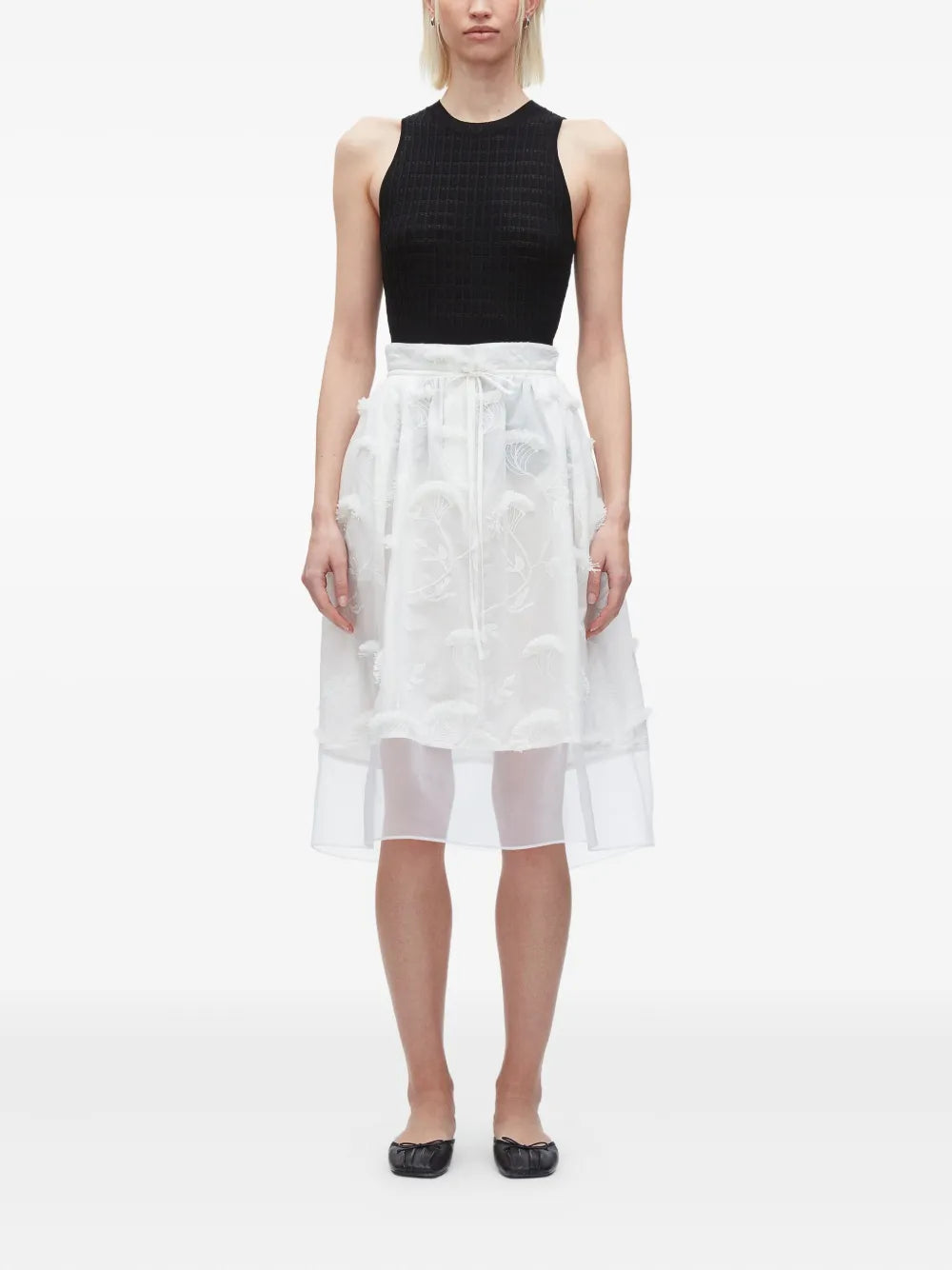 Tie-Waist Midi Skirt With Organza