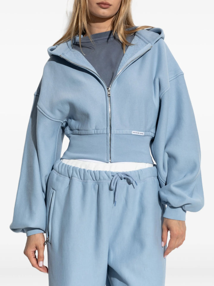 Cropped Zip Up Hoodie With Bra