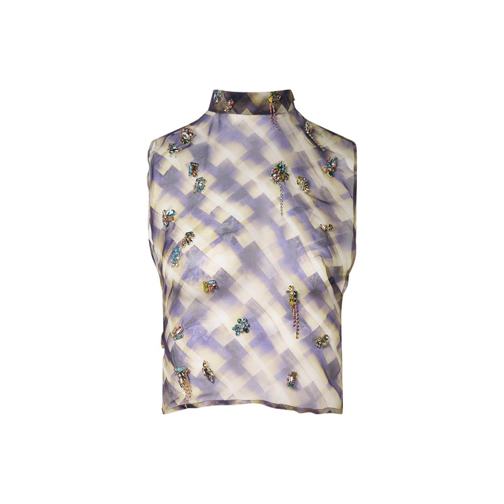 Embellished Silk Backless Top