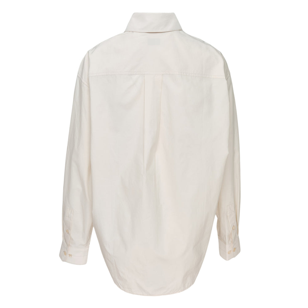 Lemaire Regular Long Sleeve Washed Cotton Shirt in black with horn-effect buttons and chest patch pocket, displayed flat on a white background