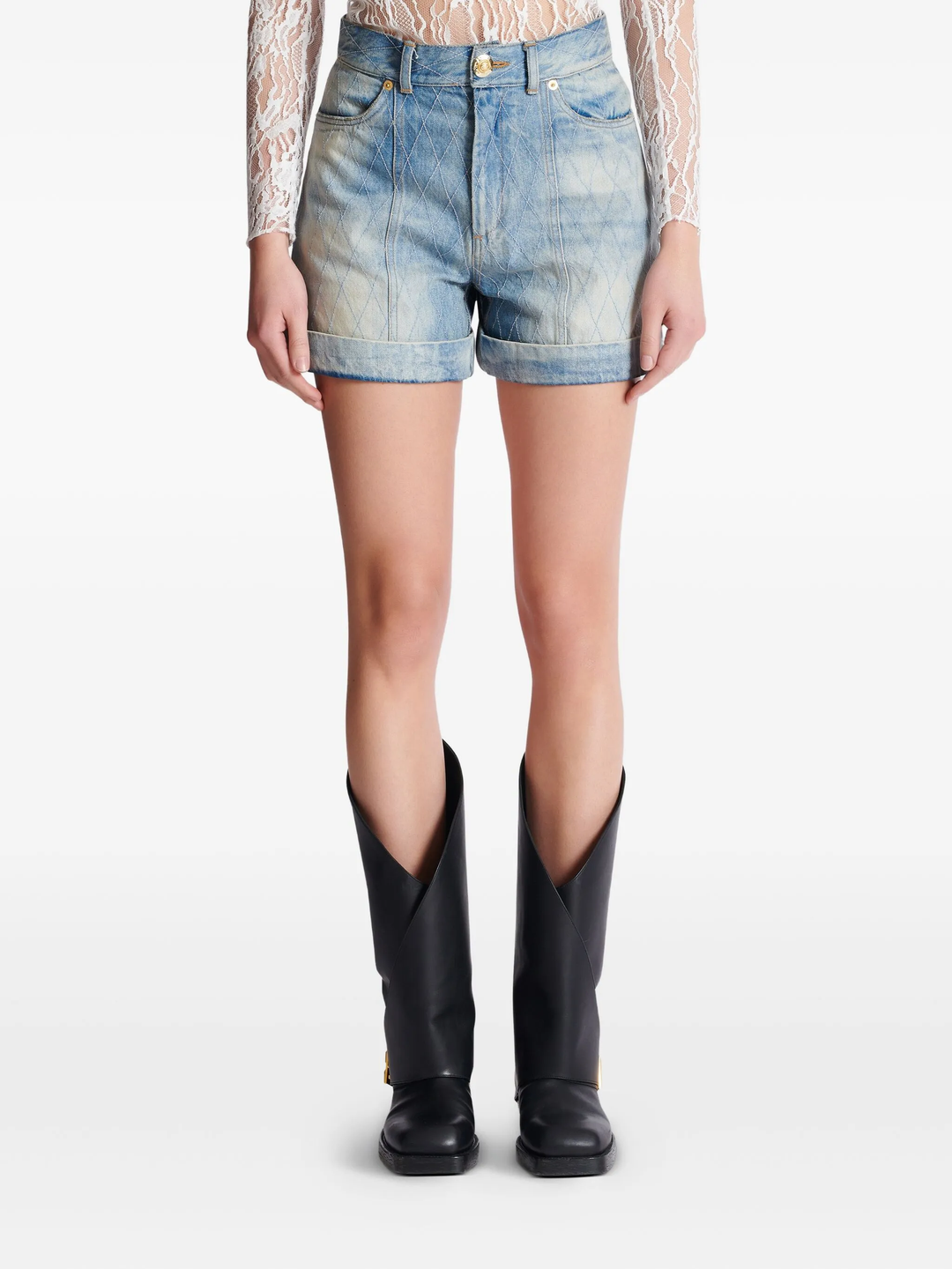 Quilted Light Blue Denim Short