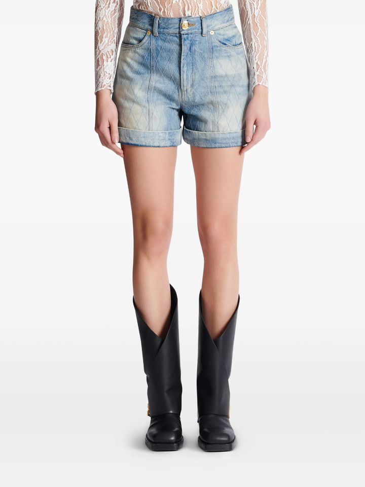 Quilted Light Blue Denim Short