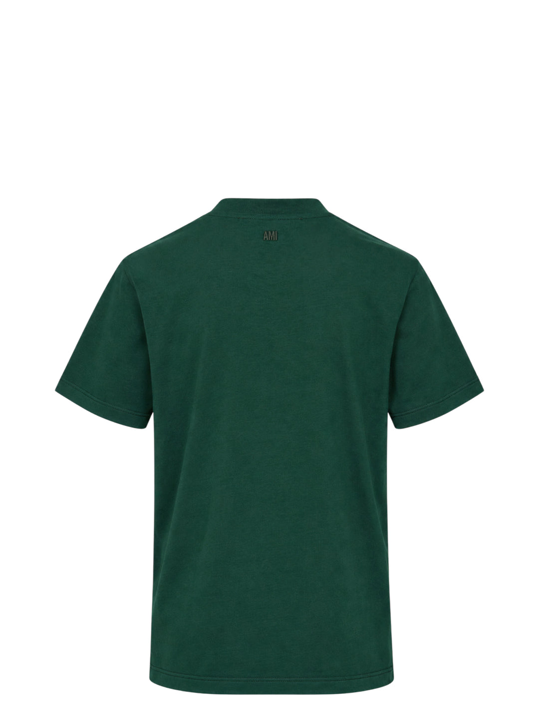 AMI Alexandre Mattiussi forest green short sleeve T-shirt with tonal black Ami de Cœur embroidered logo on the chest and crew neckline - view 2