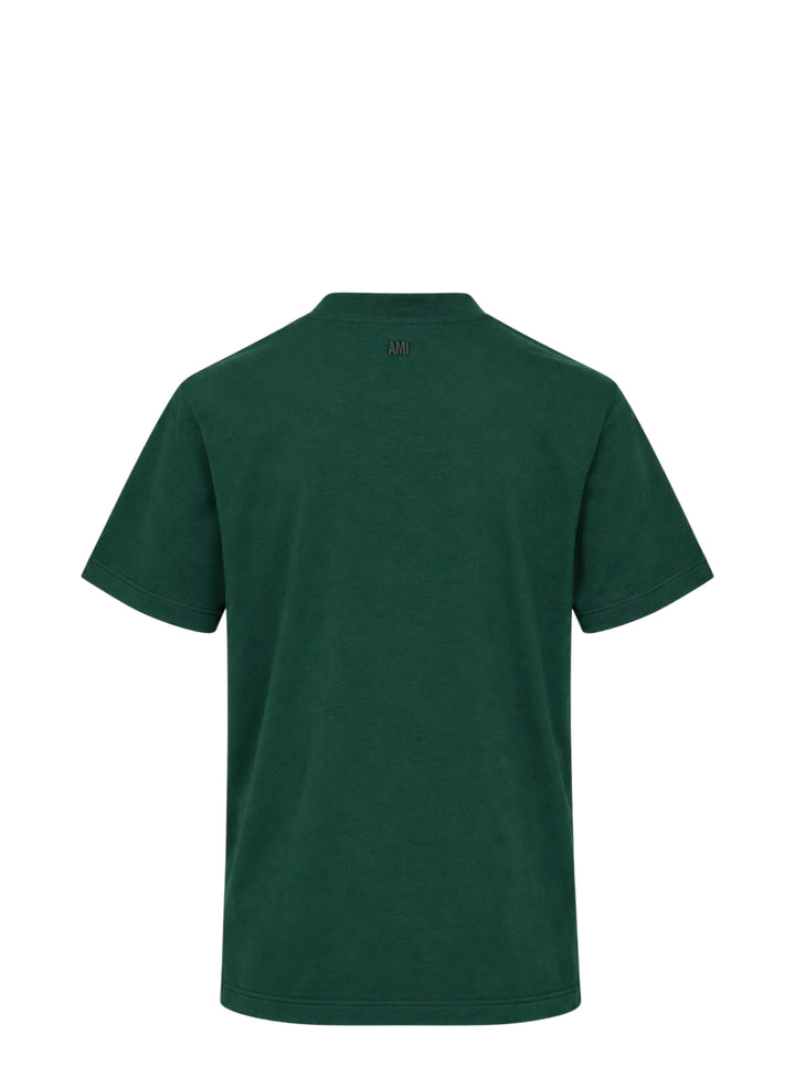 AMI Alexandre Mattiussi forest green short sleeve T-shirt with tonal black Ami de Cœur embroidered logo on the chest and crew neckline - view 2