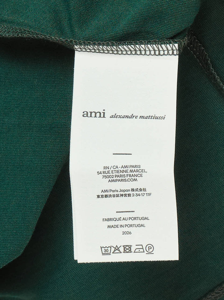 AMI Alexandre Mattiussi forest green short sleeve T-shirt with tonal black Ami de Cœur embroidered logo on the chest and crew neckline - view 4