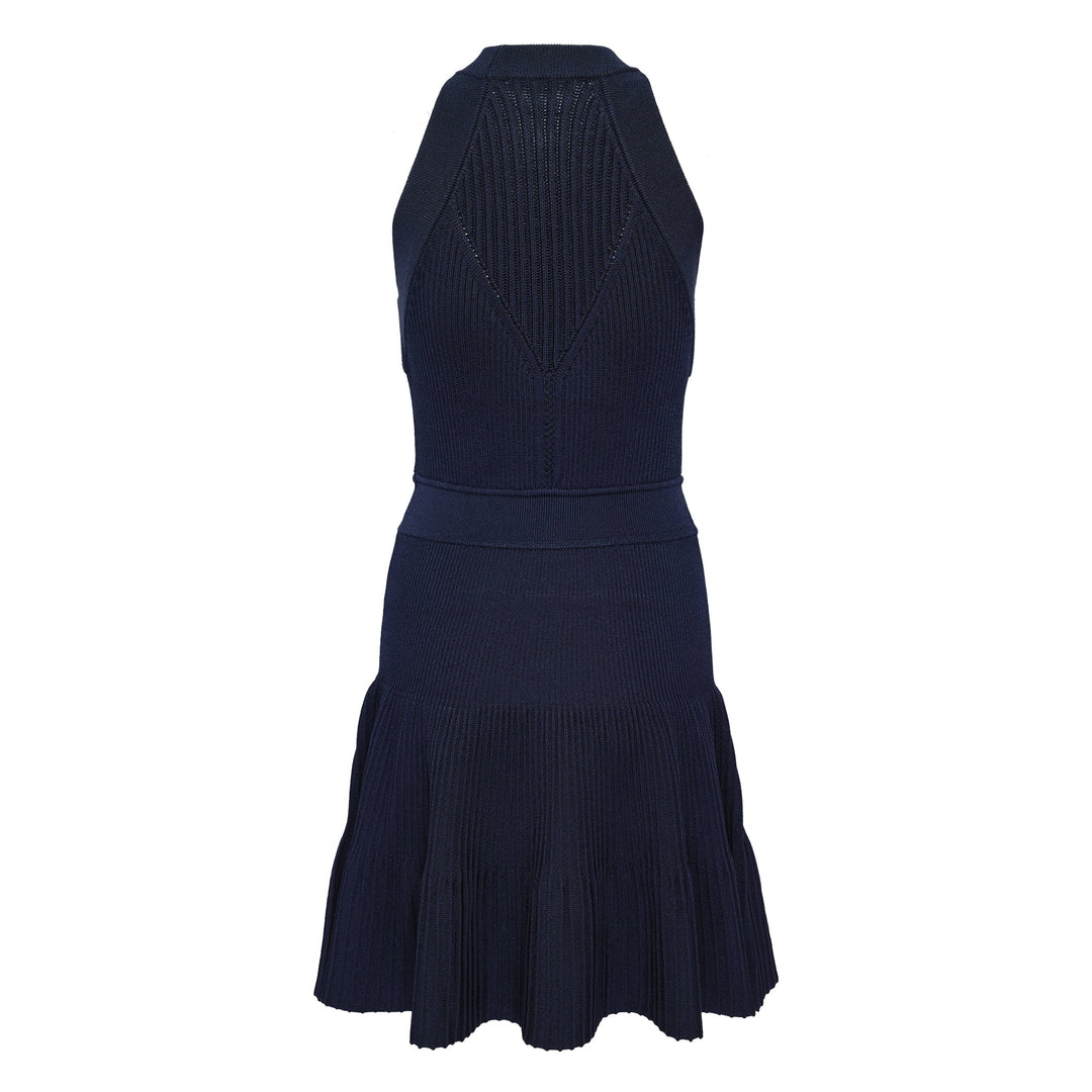 Halterneck Buttoned Knit Flare Dress