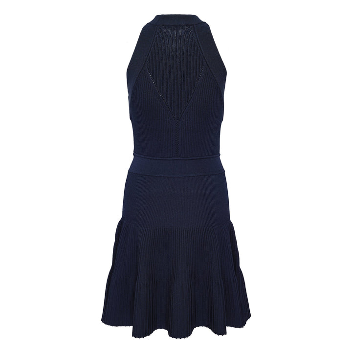 Halterneck Buttoned Knit Flare Dress