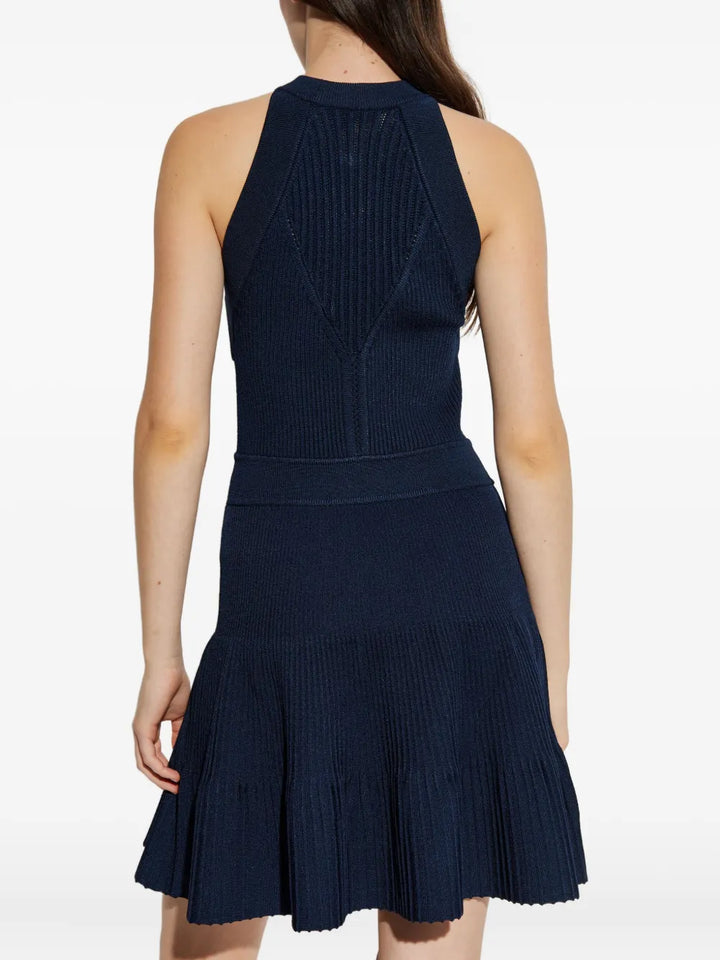Halterneck Buttoned Knit Flare Dress