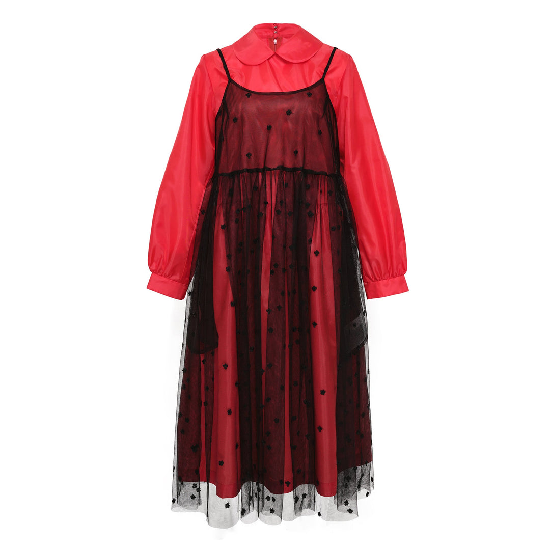 Flower Pattern Fake Two-Piece Dress