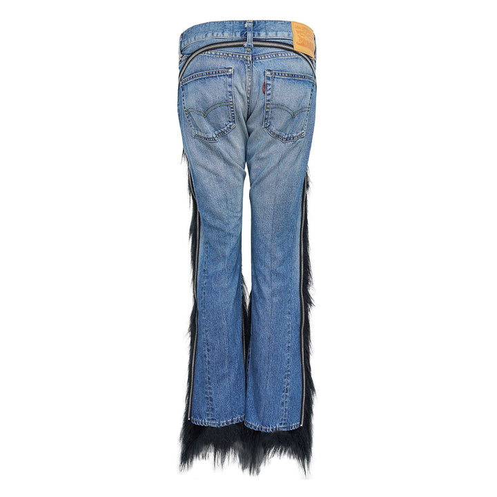 Cotton Denim Acrylic Faux Fur Jeans