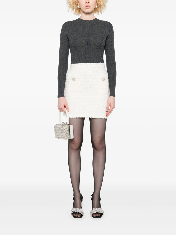 Cream Textured Knit Mini Skirt