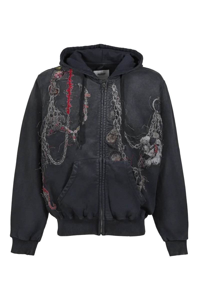Embroidered Chain Zip-Up Hoodie