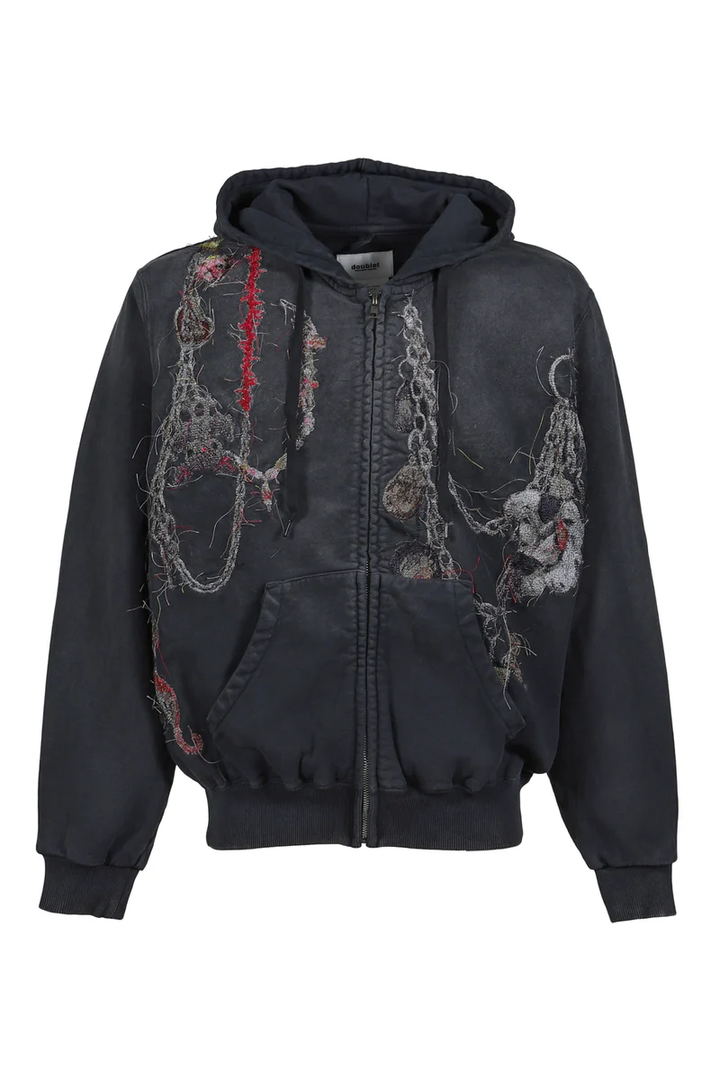 Embroidered Chain Zip-Up Hoodie
