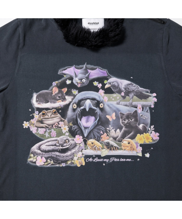 Furry Collar Zip-Up T-Shirt