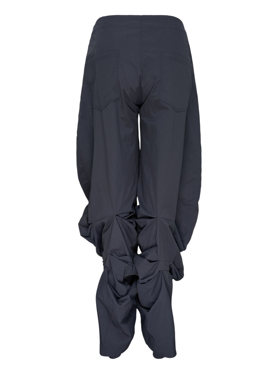 Dark navy wide-leg Nache nylon pants with a drawstring waist and ruched, pintucked hems, shown from the front - view 2
