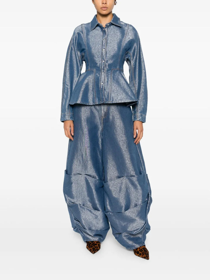 Shiny Weft Denim Baggy Pants