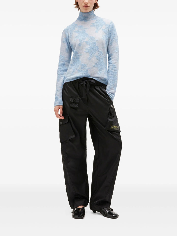 Sheer Flower Jacquard Mockneck Top