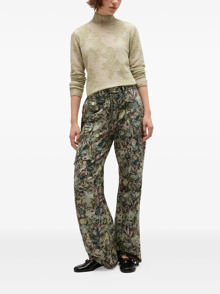 Sheer Flower Jacquard Mockneck Top