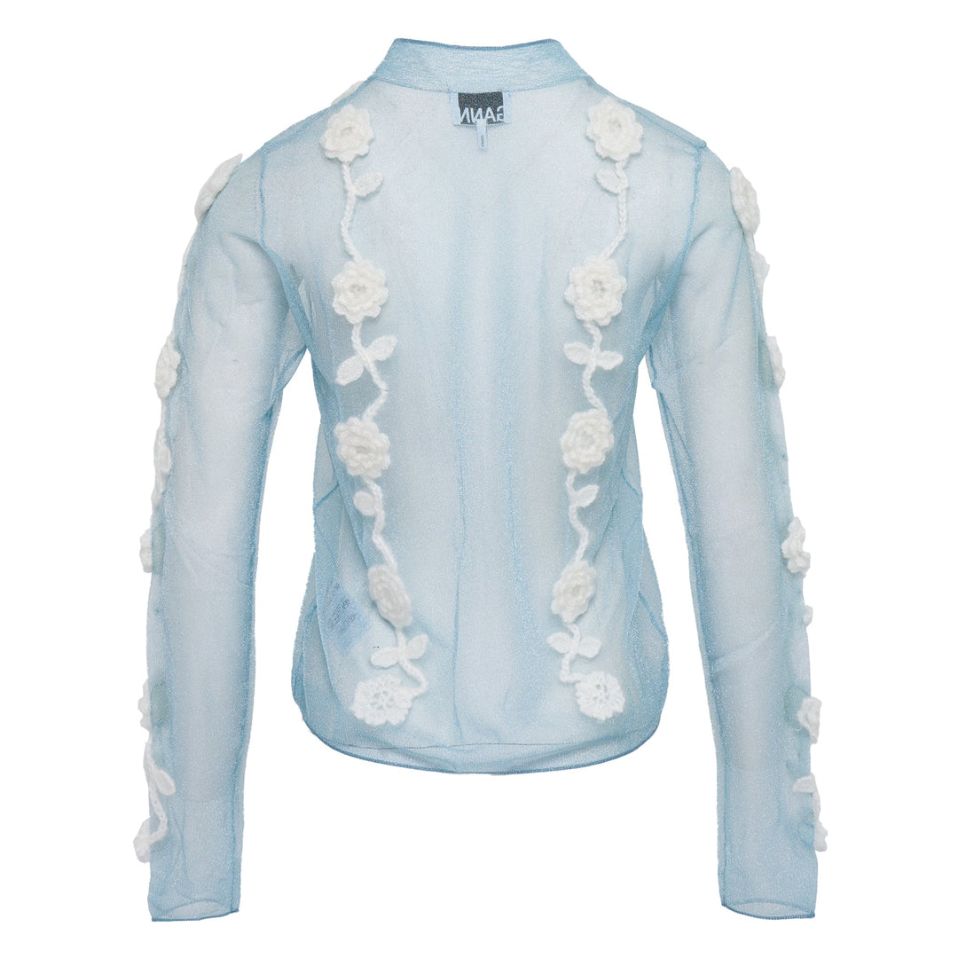 Sheer Flower Crochet Applique Top