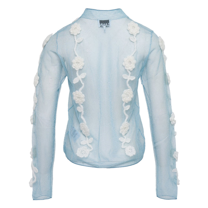 Sheer Flower Crochet Applique Top