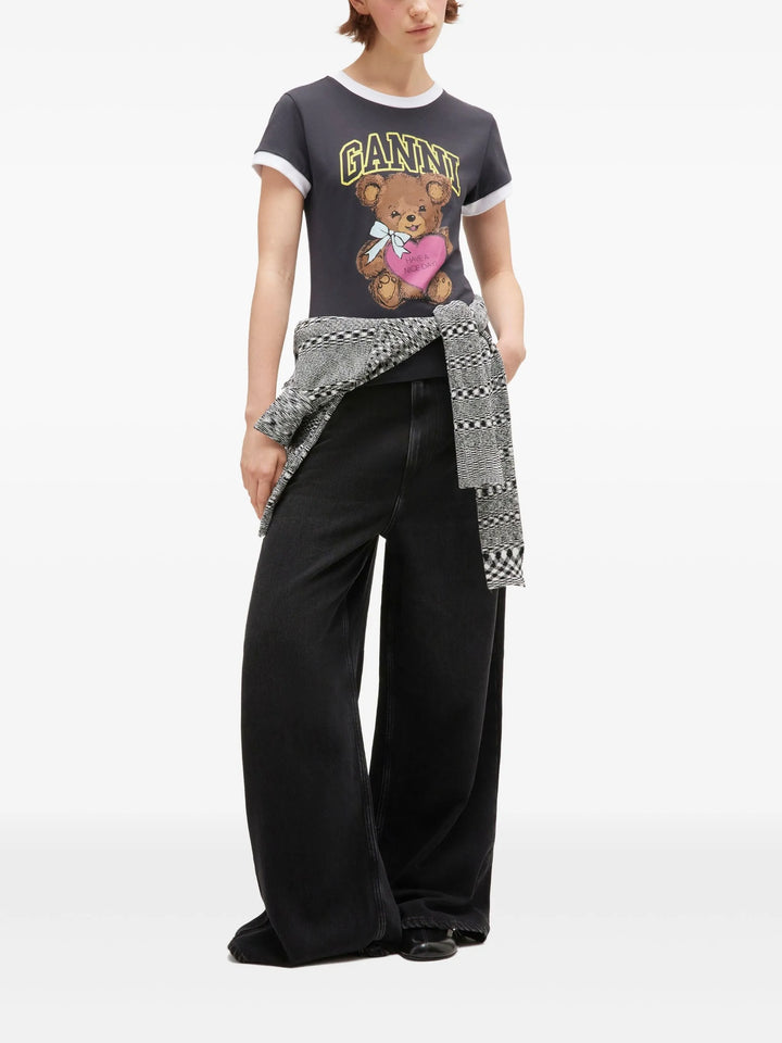 Basic Cotton Jersey Bear Fitted T-Shirt