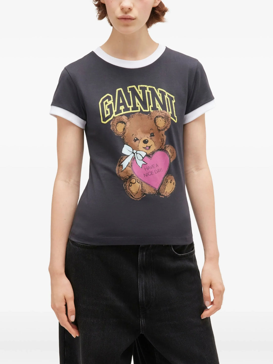 Basic Cotton Jersey Bear Fitted T-Shirt