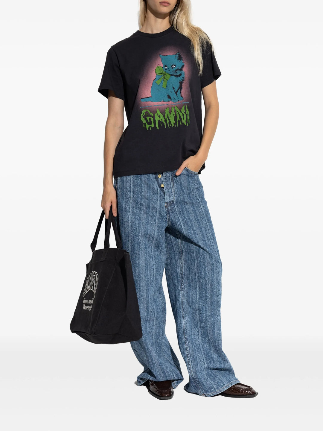 Basic Cotton Jersey Neon Kitty T-Shirt