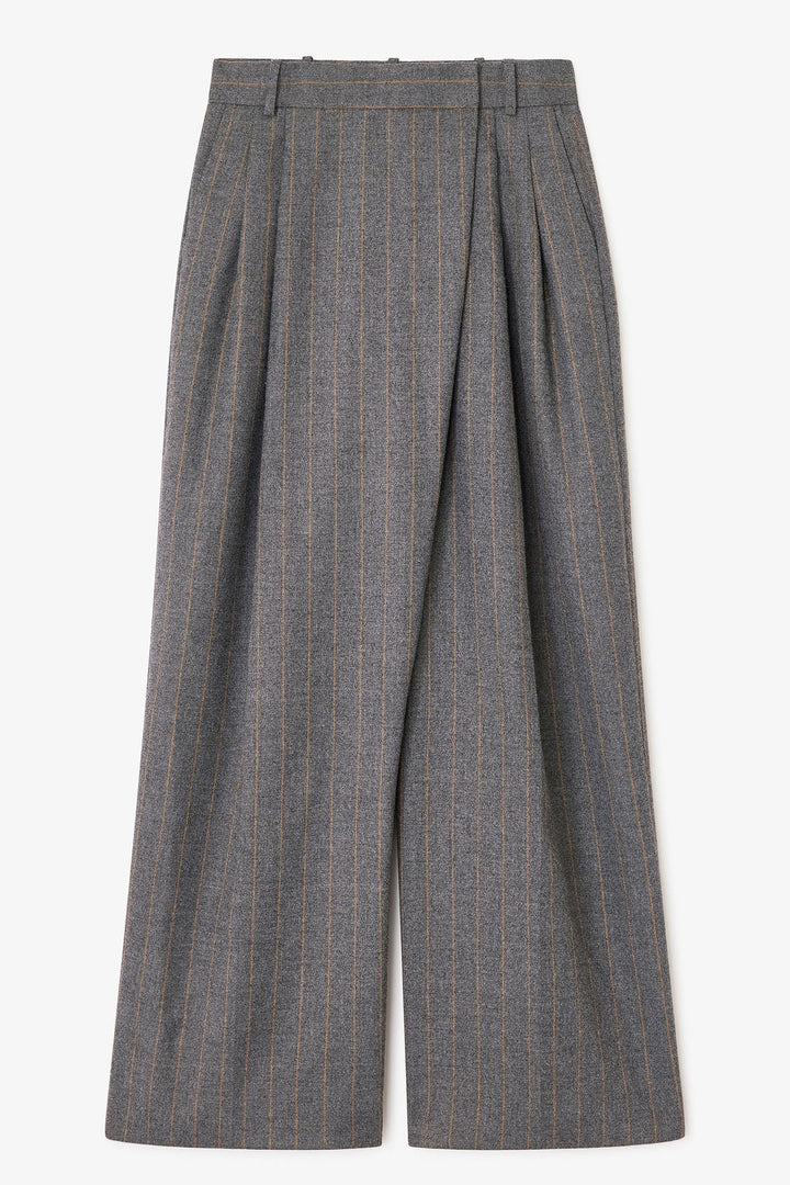Brushed Wool Stripe Mid Waist Pants