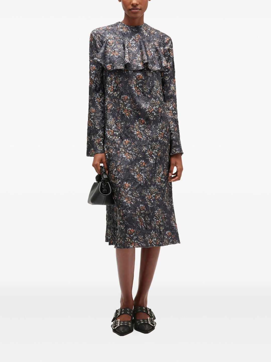 Shibori Pleat Midi Long Sleeve Dress