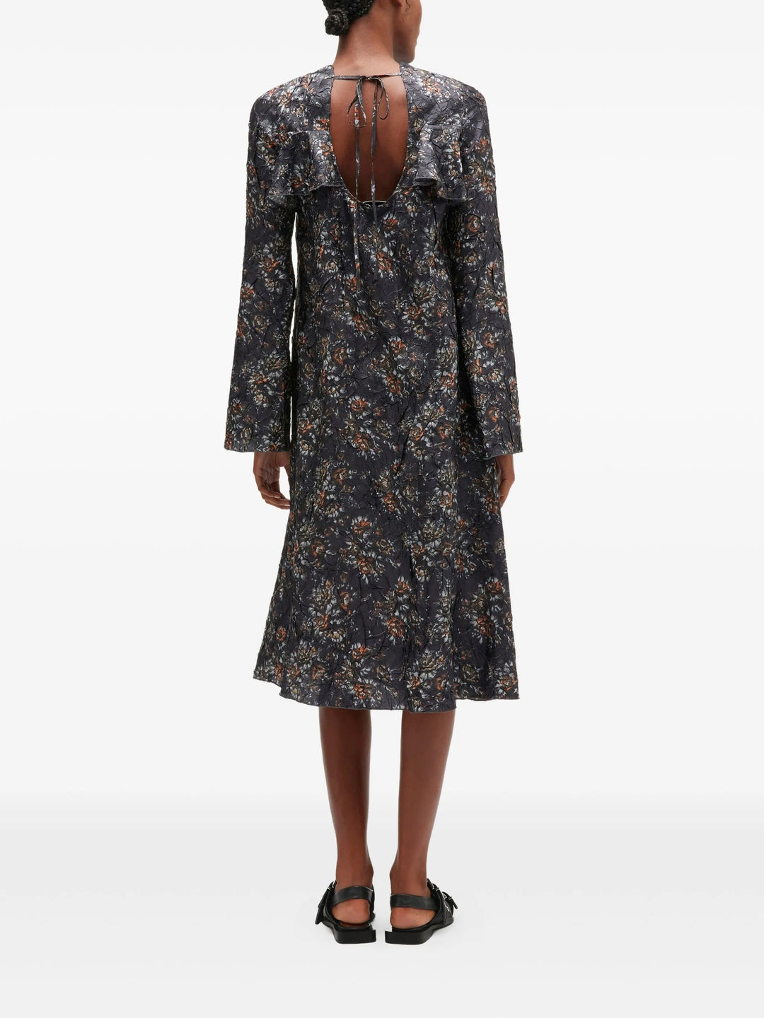Shibori Pleat Midi Long Sleeve Dress