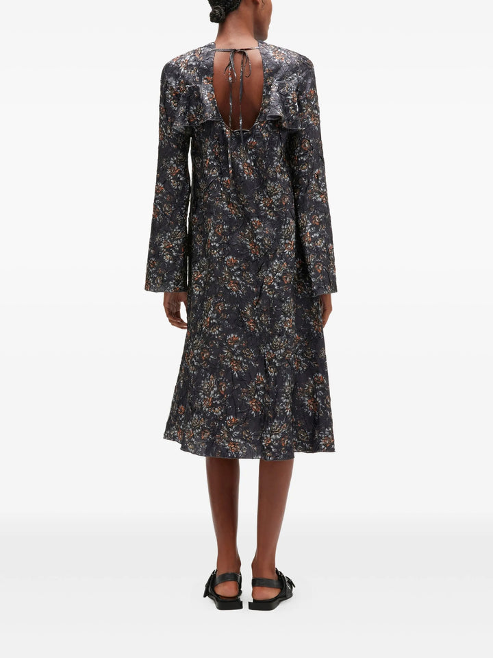 Shibori Pleat Midi Long Sleeve Dress