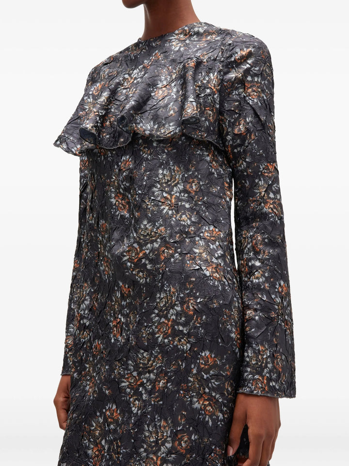Shibori Pleat Midi Long Sleeve Dress