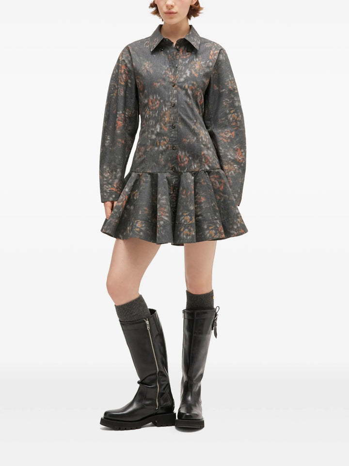 Printed Stretch Cotton Buttoned Dress