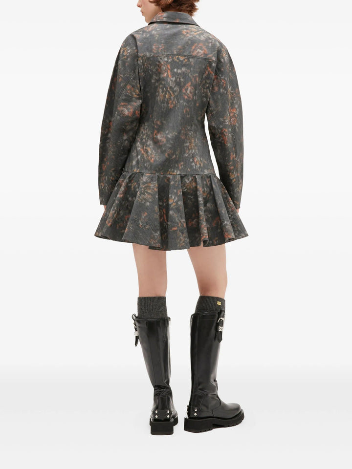 Printed Stretch Cotton Buttoned Dress