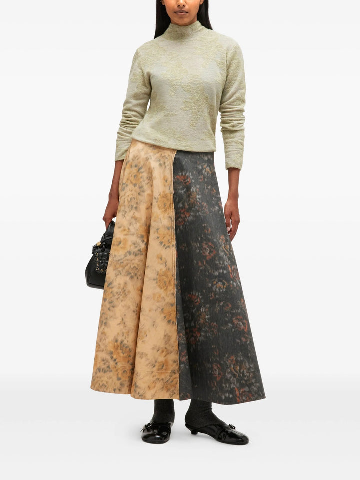 Printed Stretch Cotton Long Skirt