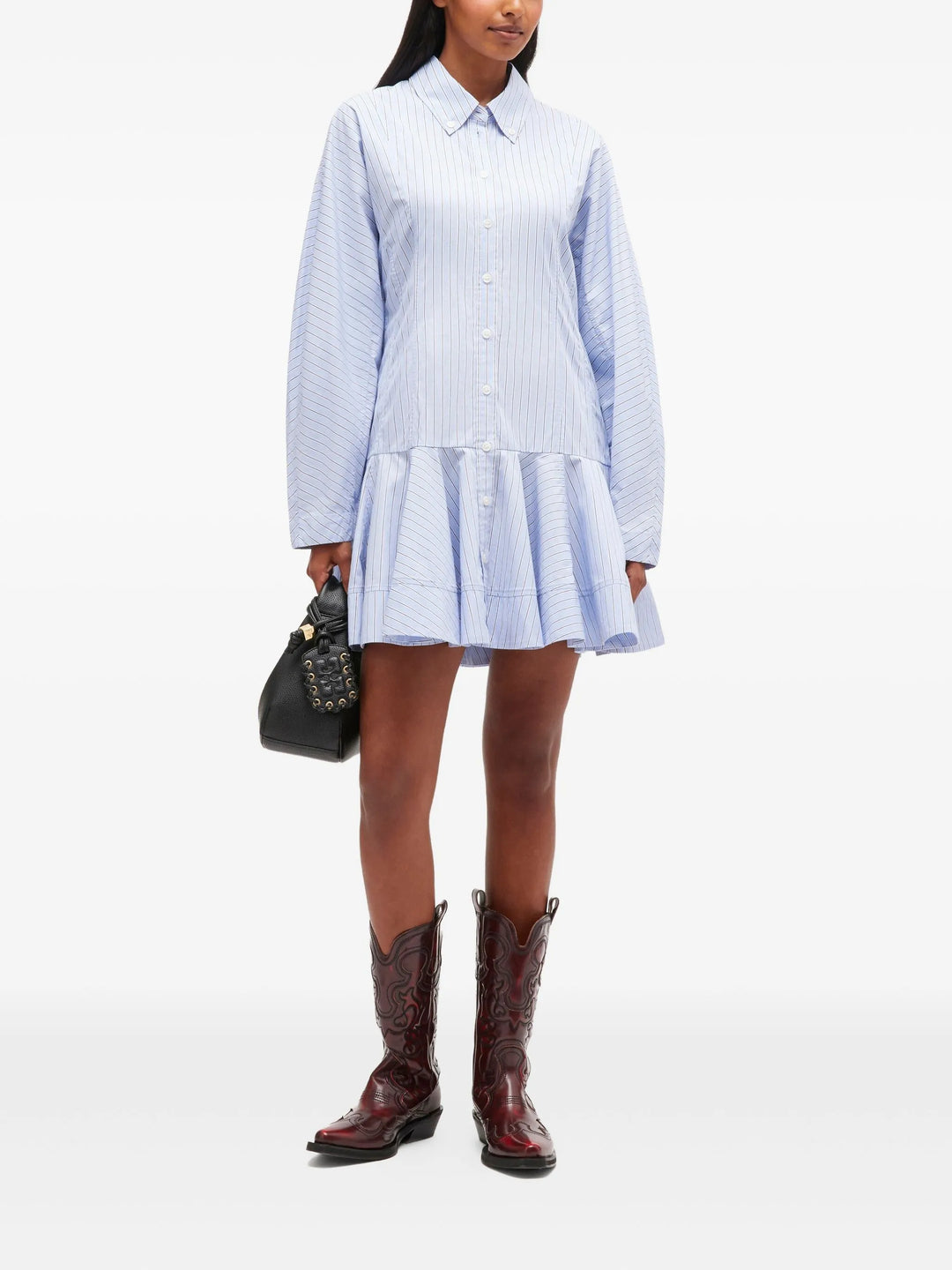 Stripe Cotton Buttoned Mini Dress