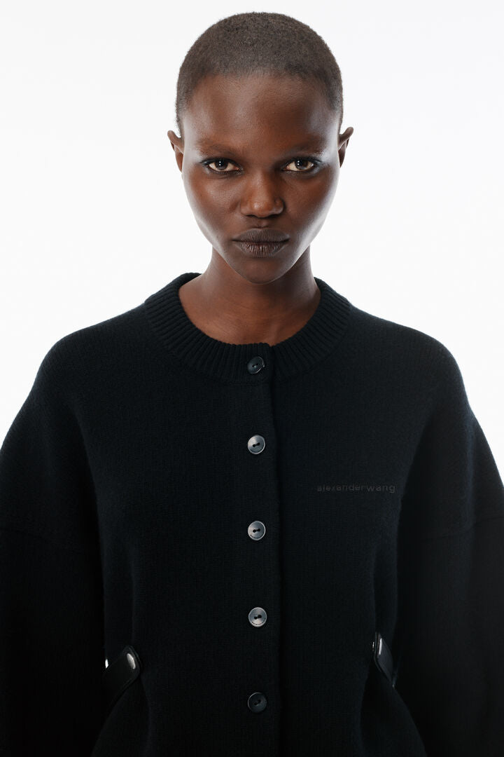 Wool Cotton Draped Back Cardigan