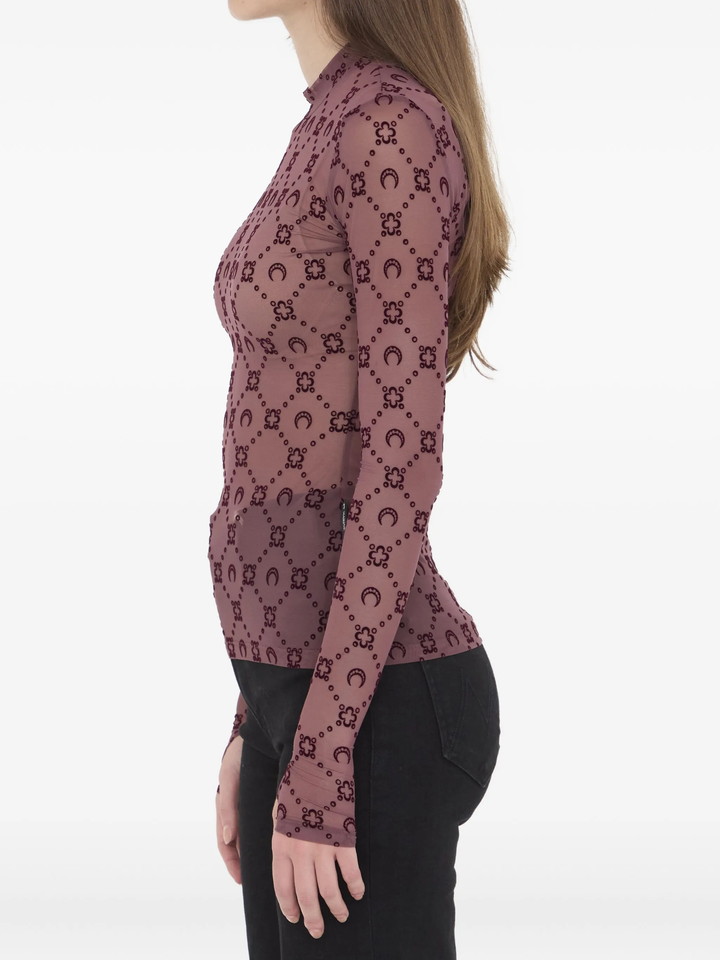 Moonogram Mesh Flock High Neck Tee