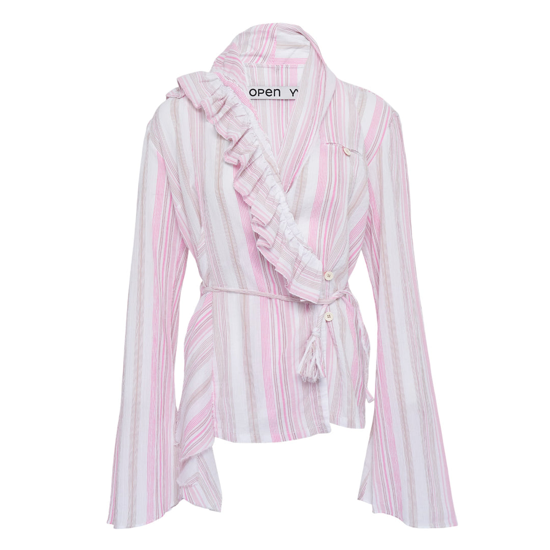 Unbalanced Ruffle Stripe Blouse