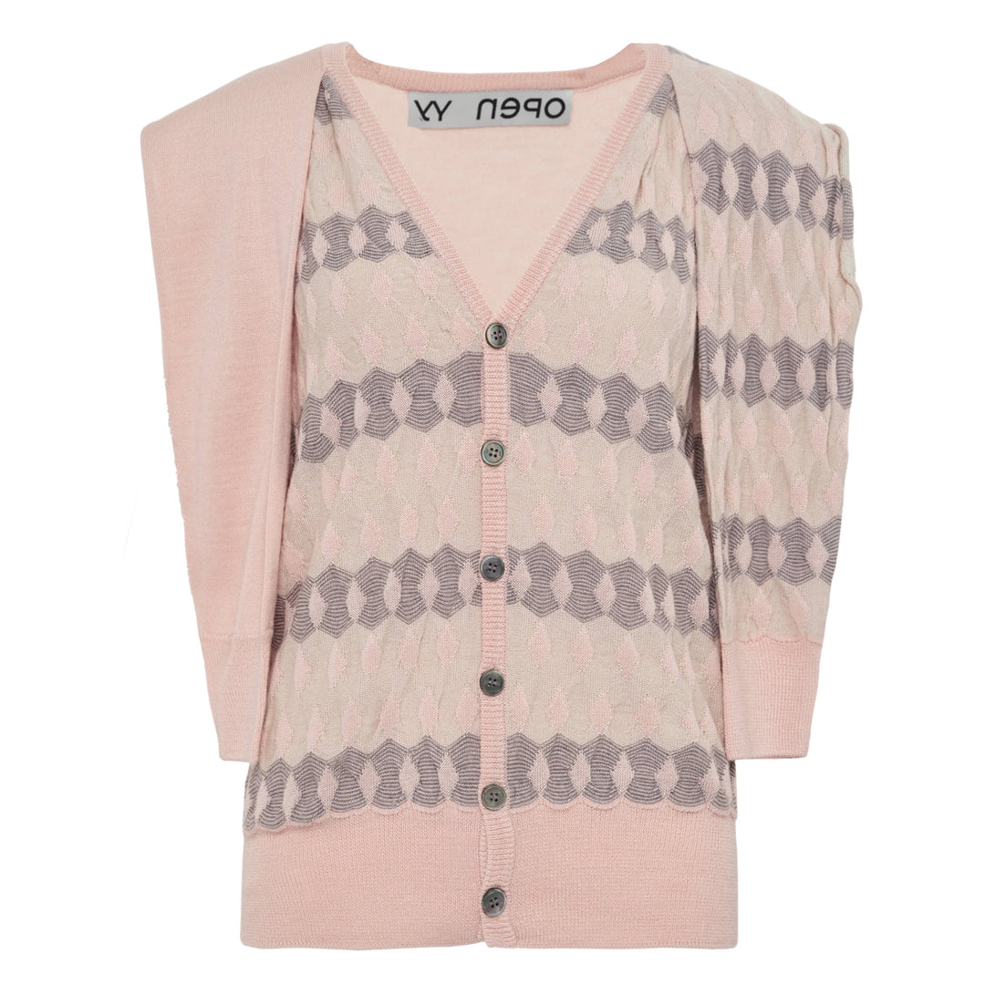 Jacquard Sleeve Layered Cardigan