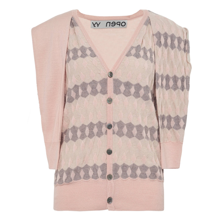 Jacquard Sleeve Layered Cardigan