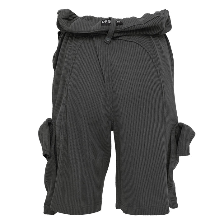 Rolled Waist Waffle Cargo Shorts