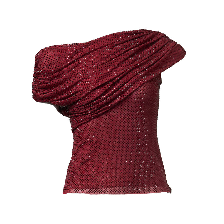 Burgundy Rhinestone Drape Top