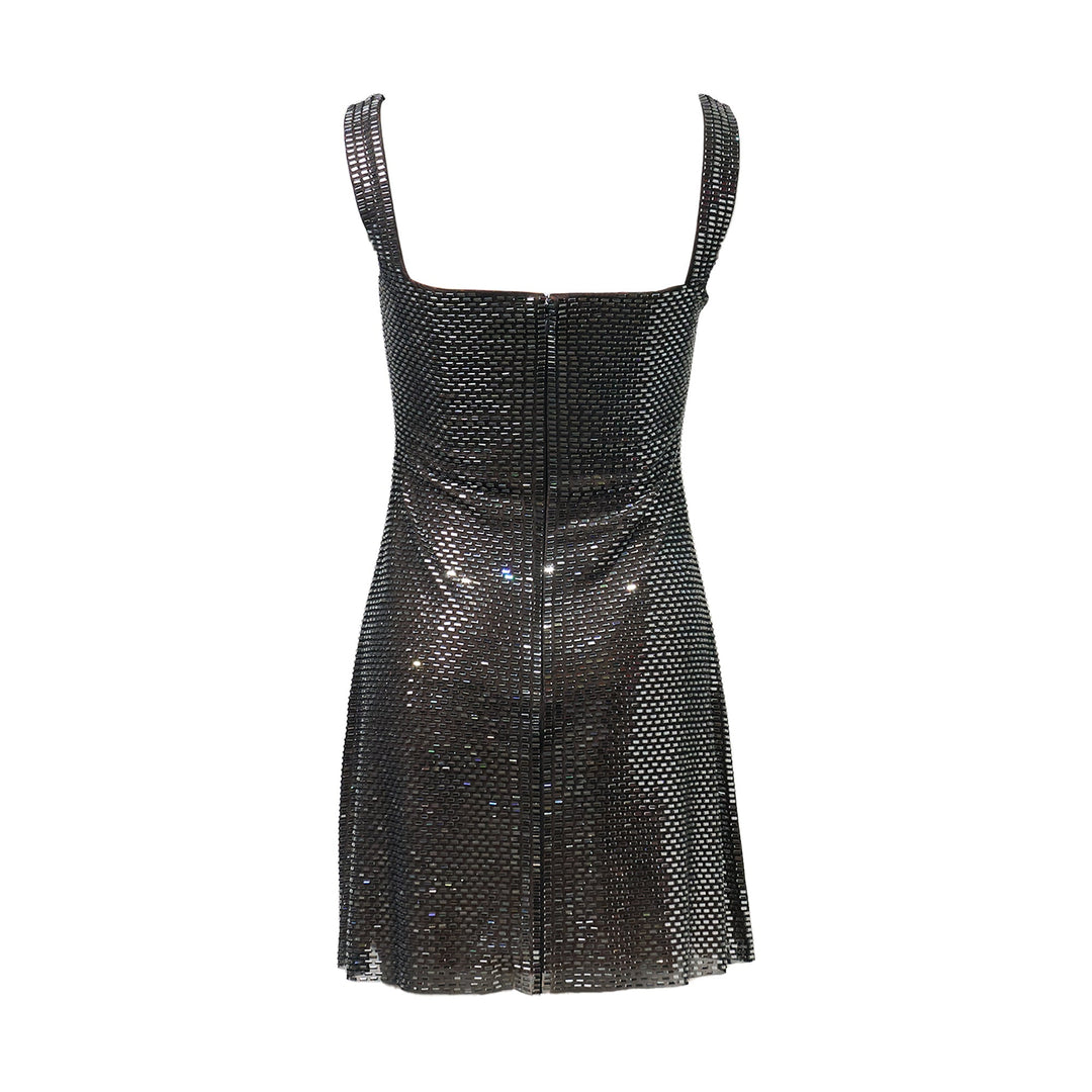 Gunmetal Rhinestone Mesh Mini Dress
