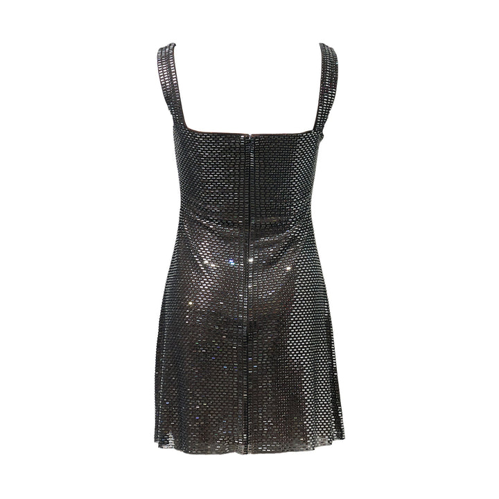 Gunmetal Rhinestone Mesh Mini Dress
