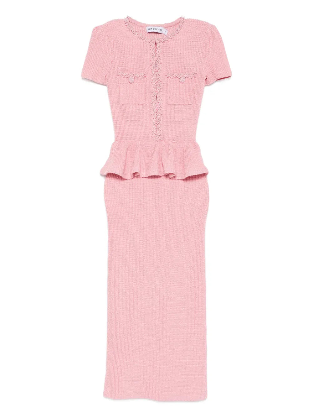 Pink Peplum Knit Midi Dress